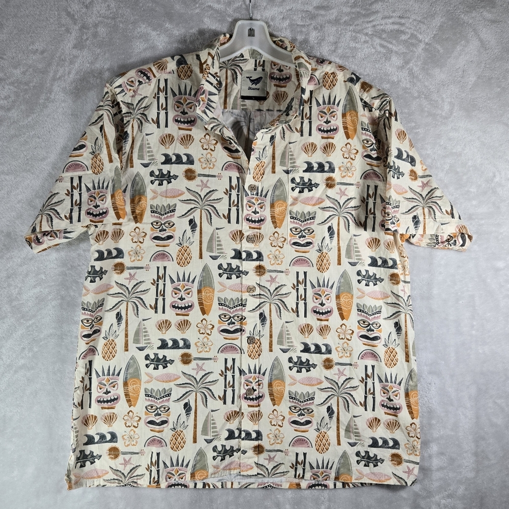 Yiume X House of Haricot Tiki Beach Button Down Mens Size Large L Colorful Aloha